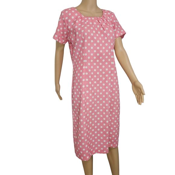 1940s Peach Polka Dot Rockabilly Short Sleeve Midi Back Long Zipper Dress SZ 14 - Picture 5 of 10